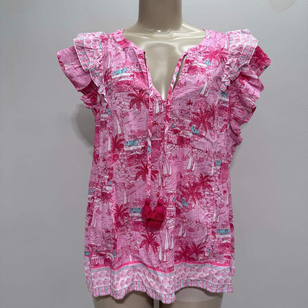 NWT Vineyard Vines Pink Tropical Cotton Blend Shirt sz L Vacation Coastal Beach